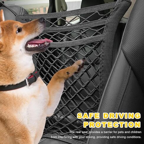 3-Layer Car Mesh Organizer, Elastic Cargo Tissue Purse Holder Auto Net Barrier Between Front Seats, Storage Netting Pouch Seat Back Mesh Pocket for Most Cars Trucks SUVs in Kuwait