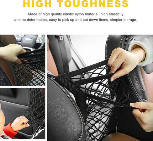 3-Layer Car Mesh Organizer, Elastic Cargo Tissue Purse Holder Auto Net Barrier Between Front Seats, Storage Netting Pouch Seat Back Mesh Pocket for Most Cars Trucks SUVs in Kuwait