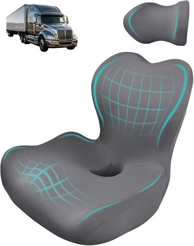 Nicecastle 3-in-1 Truck Seat Cushion Headrest Set Ergonomic Memory Foam Car Seat Cushion with Adjustable Straps Hip Back Head Support for Long Driving Semi Truck Car Office Wheelchair in Saudi Arabia