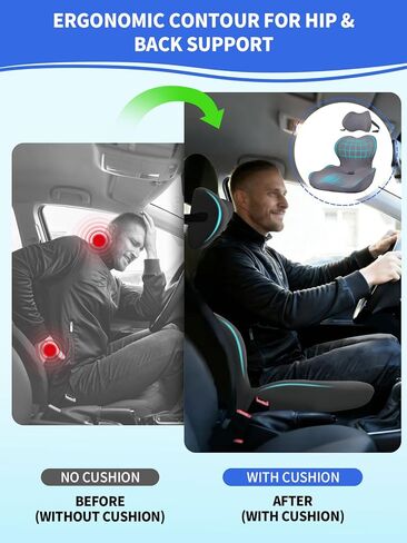 Nicecastle 3-in-1 Truck Seat Cushion Headrest Set Ergonomic Memory Foam Car Seat Cushion with Adjustable Straps Hip Back Head Support for Long Driving Semi Truck Car Office Wheelchair in Saudi Arabia