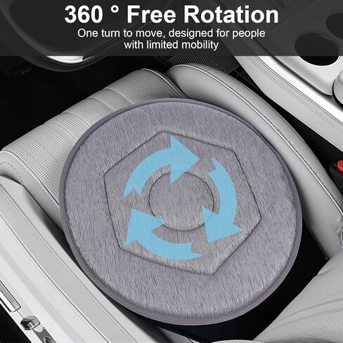 YARNOW 360 Degree Swivel Seat Cushion for Car, Dark Gray Rotating Chair Pad, Non-Slip Auto Revolving Base for Elderly and Pregnant Women, Home Office Mobility Assist in Kuwait