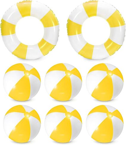 8Pcs Inflatable Pool Float Set Includes 2Pcs 22.8" Swim Ring & 6Pcs 16" Beach Ball Bulk PVC Summer Water Toys for Swimming Pool Beach Hawaiian Tropical Party Favors Decorations Supplies in Saudi Arabia