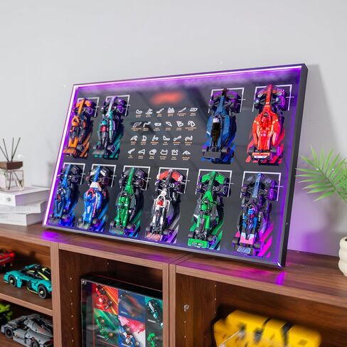 Display Wallboard with RGB LED Lights Compatible with Lego Speed Champions F1 66802 10-in-1 Collector's Pack, 20 Color&22 Lighting Modes, Wall Mount Collectible F1 Model Car Kit in Saudi Arabia