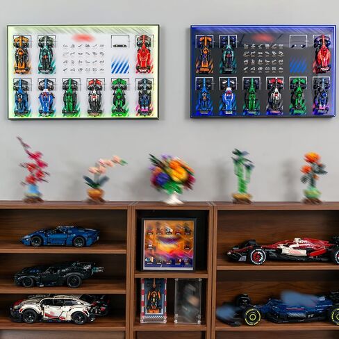 Display Wallboard with RGB LED Lights Compatible with Lego Speed Champions F1 66802 10-in-1 Collector's Pack, 20 Color&22 Lighting Modes, Wall Mount Collectible F1 Model Car Kit in Saudi Arabia