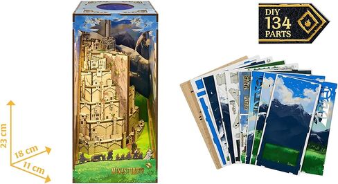 مجموعة Revell Book Nook Kit The Lord of the Rings - Minas Tirith DIY Miniature Kit 9 "Booknook 3D لغز خشبي مع ضوء LED ديكور رف الكتب هدية للبالغين والنساء والرجال in Kuwait