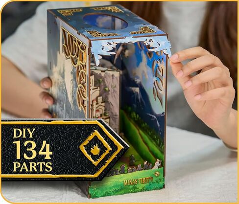 مجموعة Revell Book Nook Kit The Lord of the Rings - Minas Tirith DIY Miniature Kit 9 "Booknook 3D لغز خشبي مع ضوء LED ديكور رف الكتب هدية للبالغين والنساء والرجال in Kuwait