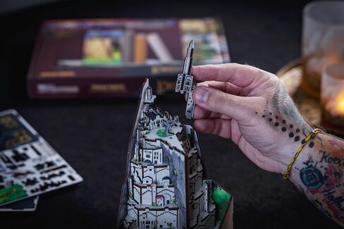 مجموعة Revell Book Nook Kit The Lord of the Rings - Minas Tirith DIY Miniature Kit 9 "Booknook 3D لغز خشبي مع ضوء LED ديكور رف الكتب هدية للبالغين والنساء والرجال in Kuwait