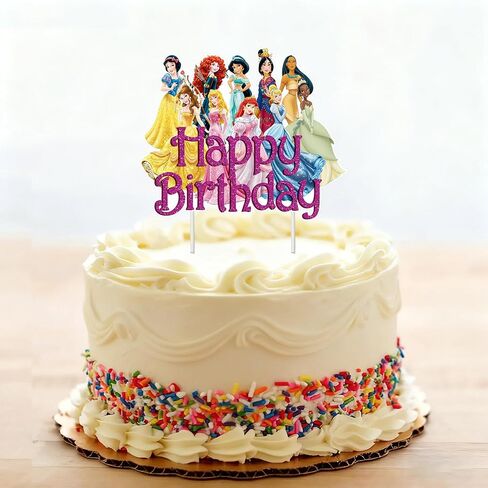 Princess Theme Happy Birthday Cake Topper Children Party Toppers Cartoon Theme Childrens Party Decoration Cake Toppers for Girl Kids Cartoon Theme Birthday Party Supplies. in Kuwait