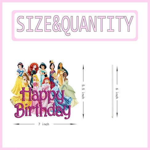 Princess Theme Happy Birthday Cake Topper Children Party Toppers Cartoon Theme Childrens Party Decoration Cake Toppers for Girl Kids Cartoon Theme Birthday Party Supplies. in Kuwait