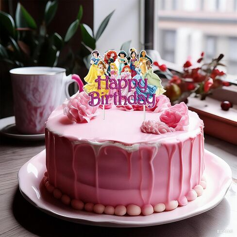 Princess Theme Happy Birthday Cake Topper Children Party Toppers Cartoon Theme Childrens Party Decoration Cake Toppers for Girl Kids Cartoon Theme Birthday Party Supplies. in Kuwait