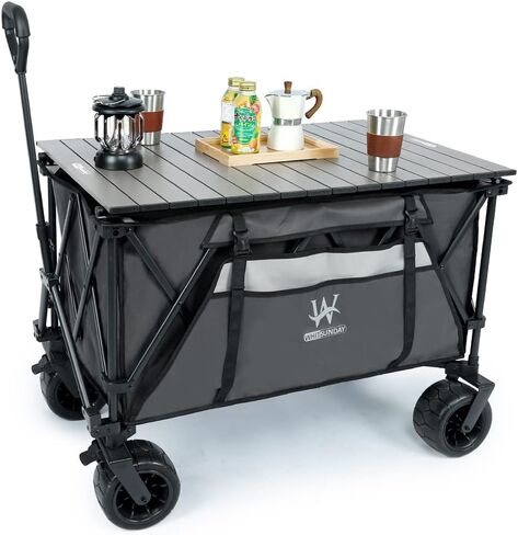 Whitsunday Heavy Duty Collapsible Wagon Cart,440Lbs Folding Outdoor All Terrian Wheel Utility Camping Park Wagon Cart with Table Grey in Saudi Arabia