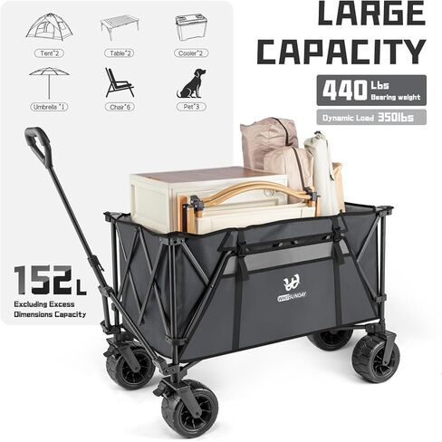 Whitsunday Heavy Duty Collapsible Wagon Cart,440Lbs Folding Outdoor All Terrian Wheel Utility Camping Park Wagon Cart with Table Grey in Saudi Arabia