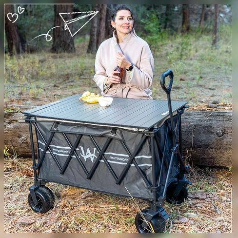 Whitsunday Heavy Duty Collapsible Wagon Cart,440Lbs Folding Outdoor All Terrian Wheel Utility Camping Park Wagon Cart with Table Grey in Saudi Arabia