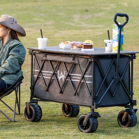Whitsunday Heavy Duty Collapsible Wagon Cart,440Lbs Folding Outdoor All Terrian Wheel Utility Camping Park Wagon Cart with Table Grey in Saudi Arabia