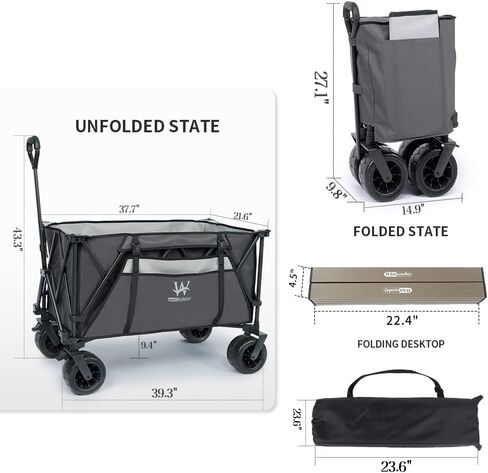 Whitsunday Heavy Duty Collapsible Wagon Cart,440Lbs Folding Outdoor All Terrian Wheel Utility Camping Park Wagon Cart with Table Grey in Saudi Arabia