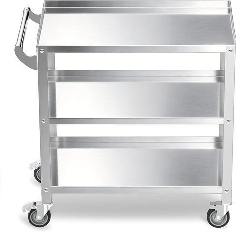 Stainless Steel Utility Cart 3 Tier - Heavy Duty Rolling Cart with Silent Wheels & Handle, Commercial Food Storage Trolley for Kitchen Restaurant Hospital Lab and Home, 19″L x 31″W x 34″H in Saudi Arabia