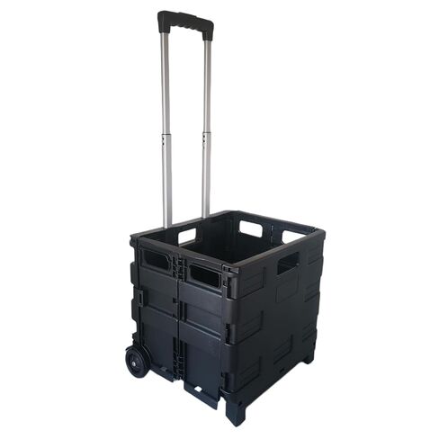 SECO Foldable Rolling Crate Trolley - Heavy-Duty 77LB Plastic Cart with Square Handle for Groceries, Travel & Office Use - Black in Saudi Arabia