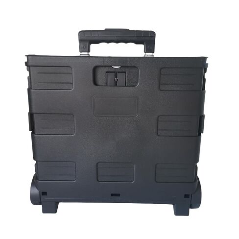 SECO Foldable Rolling Crate Trolley - Heavy-Duty 77LB Plastic Cart with Square Handle for Groceries, Travel & Office Use - Black in Saudi Arabia