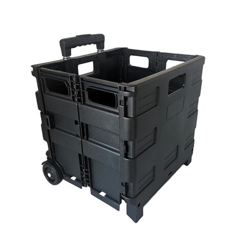 SECO Foldable Rolling Crate Trolley - Heavy-Duty 77LB Plastic Cart with Square Handle for Groceries, Travel & Office Use - Black in Saudi Arabia