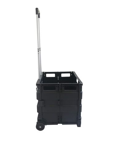 SECO Foldable Rolling Crate Trolley - Heavy-Duty 77LB Plastic Cart with Square Handle for Groceries, Travel & Office Use - Black in Saudi Arabia