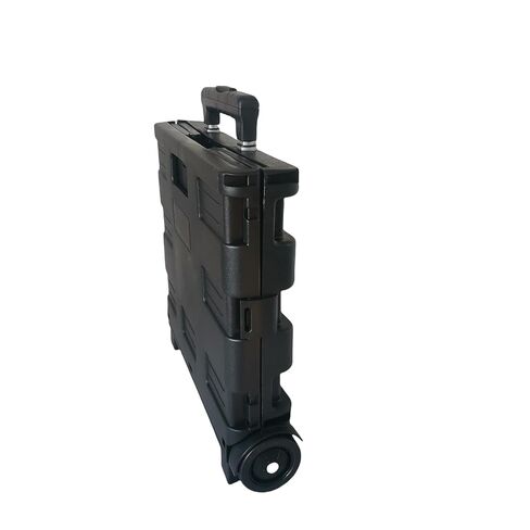 SECO Foldable Rolling Crate Trolley - Heavy-Duty 77LB Plastic Cart with Square Handle for Groceries, Travel & Office Use - Black in Saudi Arabia