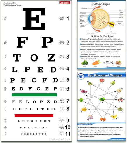 مخطط العين LookVeeT، مخططات العين لامتحانات العين مقاس 11 × 22 بوصة من القماش الكتاني منخفض الرؤية لاختبار العين مع ملصق تمرين عضلات العين in Kuwait
