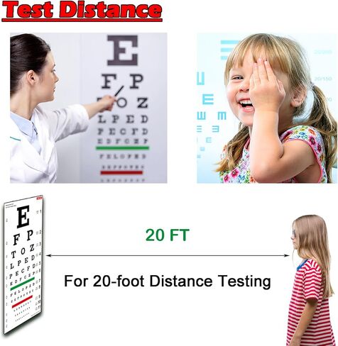 مخطط العين LookVeeT، مخططات العين لامتحانات العين مقاس 11 × 22 بوصة من القماش الكتاني منخفض الرؤية لاختبار العين مع ملصق تمرين عضلات العين in Kuwait
