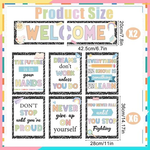 8 Pack Composition Motivational Posters for Classroom Laminated Welcome Inspirational Poster Pastel Positive Classroom Bulletin Board Decorations for Teacher Elementary Middle School Office Home Wall in Kuwait