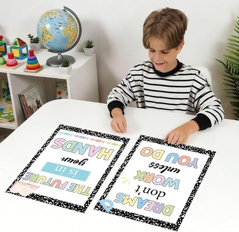 8 Pack Composition Motivational Posters for Classroom Laminated Welcome Inspirational Poster Pastel Positive Classroom Bulletin Board Decorations for Teacher Elementary Middle School Office Home Wall in Kuwait