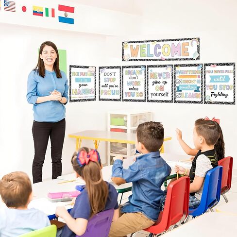 8 Pack Composition Motivational Posters for Classroom Laminated Welcome Inspirational Poster Pastel Positive Classroom Bulletin Board Decorations for Teacher Elementary Middle School Office Home Wall in Kuwait