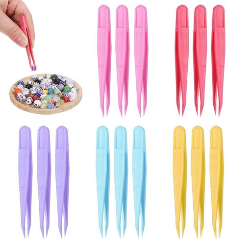 Exclaith 15PCS Plastic Tweezers for Crafts, Multipurpose Tip Tweezer Multi-Colors Plastic Fuse Beads Forceps for Handmade DIY Crafts Stickers Tweezer Beading Projects Jewelry Making Tools in Kuwait