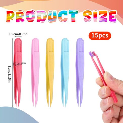 Exclaith 15PCS Plastic Tweezers for Crafts, Multipurpose Tip Tweezer Multi-Colors Plastic Fuse Beads Forceps for Handmade DIY Crafts Stickers Tweezer Beading Projects Jewelry Making Tools in Kuwait