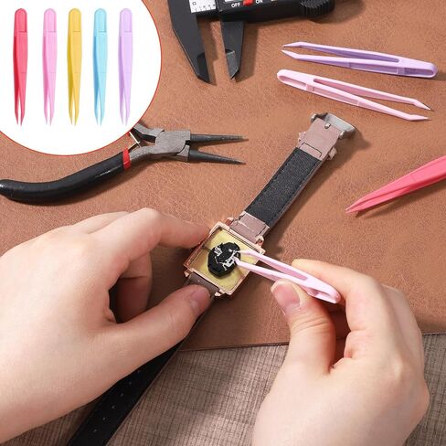 Exclaith 15PCS Plastic Tweezers for Crafts, Multipurpose Tip Tweezer Multi-Colors Plastic Fuse Beads Forceps for Handmade DIY Crafts Stickers Tweezer Beading Projects Jewelry Making Tools in Kuwait