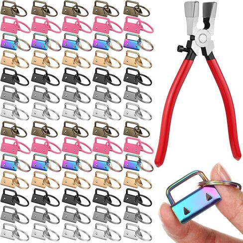 71 PCS Keyfob Hardware Set, 1 Inch Key Chain Hardware with Key Fob Pliers Rustproof DIY Keychain Kit for Making Keychains, Lanyards and Wristbands-7 Colors in Kuwait