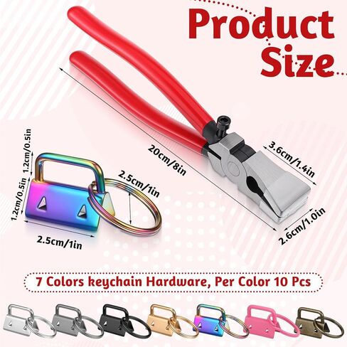 71 PCS Keyfob Hardware Set, 1 Inch Key Chain Hardware with Key Fob Pliers Rustproof DIY Keychain Kit for Making Keychains, Lanyards and Wristbands-7 Colors in Kuwait