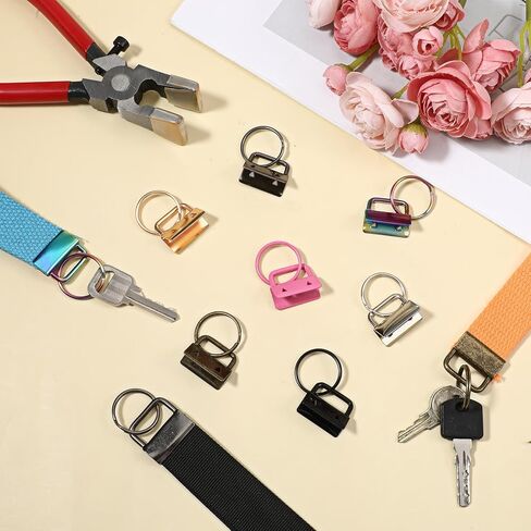 71 PCS Keyfob Hardware Set, 1 Inch Key Chain Hardware with Key Fob Pliers Rustproof DIY Keychain Kit for Making Keychains, Lanyards and Wristbands-7 Colors in Kuwait