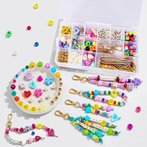 GloHopiup 421Pcs Beaded Keychain Making Kit, DIY Acrylic Heart Star Flower Letter Alphabet Bead Jewelry Making Bag Charms for Women, Phone Charm Making Supplies Crafts Accessories for Girls, Adults in Saudi Arabia