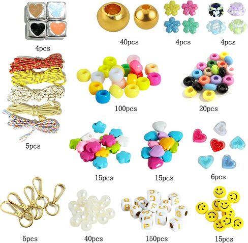 GloHopiup 421Pcs Beaded Keychain Making Kit, DIY Acrylic Heart Star Flower Letter Alphabet Bead Jewelry Making Bag Charms for Women, Phone Charm Making Supplies Crafts Accessories for Girls, Adults in Saudi Arabia