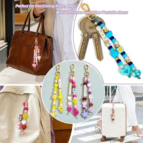 GloHopiup 421Pcs Beaded Keychain Making Kit, DIY Acrylic Heart Star Flower Letter Alphabet Bead Jewelry Making Bag Charms for Women, Phone Charm Making Supplies Crafts Accessories for Girls, Adults in Saudi Arabia