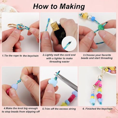 GloHopiup 421Pcs Beaded Keychain Making Kit, DIY Acrylic Heart Star Flower Letter Alphabet Bead Jewelry Making Bag Charms for Women, Phone Charm Making Supplies Crafts Accessories for Girls, Adults in Saudi Arabia