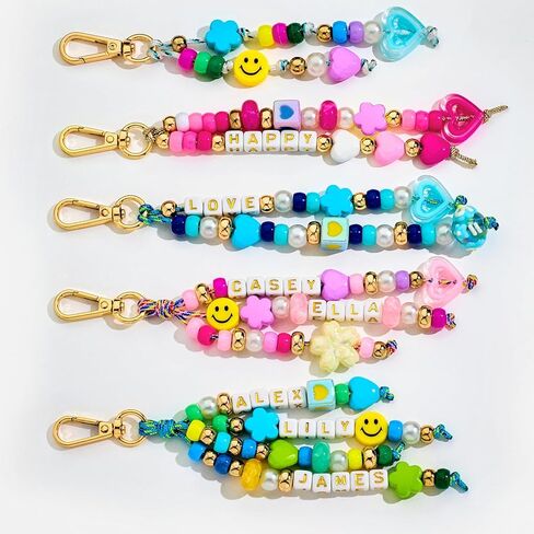 GloHopiup 421Pcs Beaded Keychain Making Kit, DIY Acrylic Heart Star Flower Letter Alphabet Bead Jewelry Making Bag Charms for Women, Phone Charm Making Supplies Crafts Accessories for Girls, Adults in Saudi Arabia