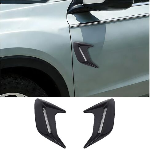 2PCS Car Hood Side Air Vent Trim Cover, Self-Adhesive Scratch-Proof Bonnet Air Vent Engine Hood Scoop Kit, Automotive Exterior Airflow Side Shark Gill Spoiler, Universal for Vehicles (Black) in Kuwait