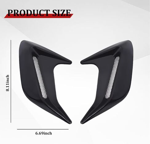 2PCS Car Hood Side Air Vent Trim Cover, Self-Adhesive Scratch-Proof Bonnet Air Vent Engine Hood Scoop Kit, Automotive Exterior Airflow Side Shark Gill Spoiler, Universal for Vehicles (Black) in Kuwait