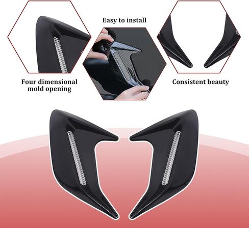 2PCS Car Hood Side Air Vent Trim Cover, Self-Adhesive Scratch-Proof Bonnet Air Vent Engine Hood Scoop Kit, Automotive Exterior Airflow Side Shark Gill Spoiler, Universal for Vehicles (Black) in Kuwait