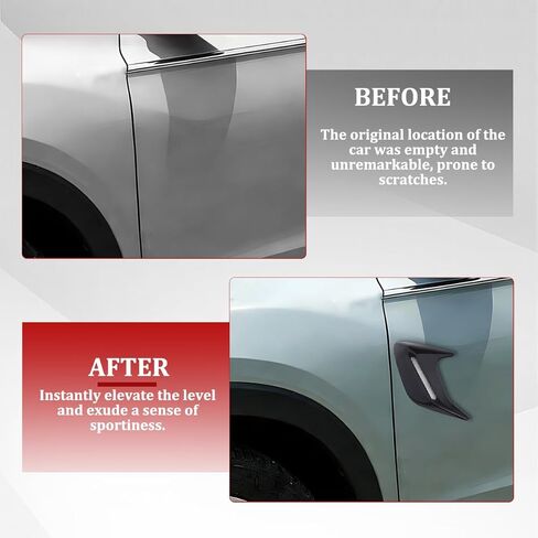 2PCS Car Hood Side Air Vent Trim Cover, Self-Adhesive Scratch-Proof Bonnet Air Vent Engine Hood Scoop Kit, Automotive Exterior Airflow Side Shark Gill Spoiler, Universal for Vehicles (Black) in Kuwait
