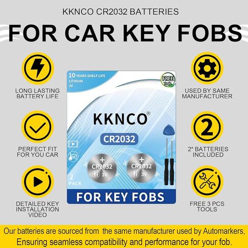 CR2032 Key Fob Battery Replacement,Fits AirTag, No Bitter Coating - Universal Fit, Compatible with Car Key Fobs Requiring CR2032 Batteries (2-Pack), Installation Guide and Tools Included in Kuwait