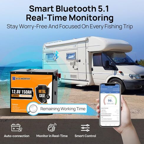 ECO-WORTHY 12V 300AH (عبوتان 150AH) بطاريات ليثيوم RV، حافظة معدنية أكثر أمانًا، بطارية ليثيوم أيون فوسفات LiFePO4 القابلة لإعادة الشحن مع BMS، أيضًا للبطارية البحرية، والمنزل المتنقل، والطاقة الشمسية، والبطارية المنزلية in Kuwait