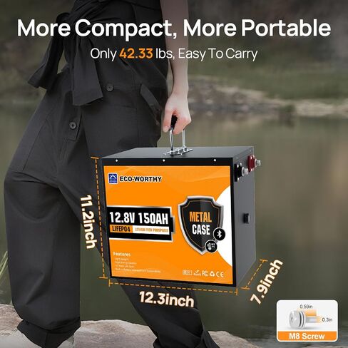 ECO-WORTHY 12V 300AH (عبوتان 150AH) بطاريات ليثيوم RV، حافظة معدنية أكثر أمانًا، بطارية ليثيوم أيون فوسفات LiFePO4 القابلة لإعادة الشحن مع BMS، أيضًا للبطارية البحرية، والمنزل المتنقل، والطاقة الشمسية، والبطارية المنزلية in Kuwait