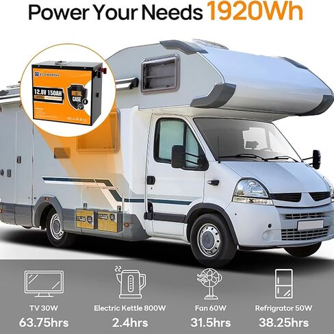 ECO-WORTHY 12V 300AH (عبوتان 150AH) بطاريات ليثيوم RV، حافظة معدنية أكثر أمانًا، بطارية ليثيوم أيون فوسفات LiFePO4 القابلة لإعادة الشحن مع BMS، أيضًا للبطارية البحرية، والمنزل المتنقل، والطاقة الشمسية، والبطارية المنزلية in Kuwait