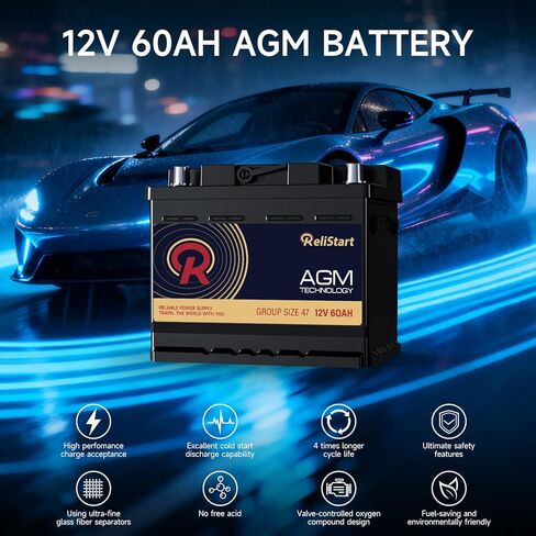 بطارية AGM BCI Group 47 (H5) - بطارية سيارة 12 فولت 60 أمبير 680CCA، بطارية حمض الرصاص محكمة الغلق ذات دورة عميقة للمركبات التي تبدأ التشغيل، 105RC بطارية سيارة عالية الأداء لا تحتاج إلى صيانة in Kuwait